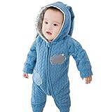YY-Shop ベビー服 ロンパース フード付き 女の子 新生児 ボディースーツ 男の子 赤ちゃん 出産祝い カバーオール かわいい ベビースーツ 長袖 秋冬 暖かい (90, 2ブルー)