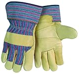 MCR Safety 1931L Economy Patch Palm Grain Cowhide Leather Palm Gloves with 2-1/2-Inch Safety Cuff, C