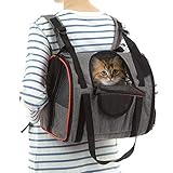 T.D.Well 猫 犬 キャリー リュック キャリーバッグ うさぎ 子猫 子犬 小型犬 ペット 小動物 自立型 水平型 4WAY 背負う 抱っこ 手提げ 折りたたみ ハンズフリー (グレー×茶)