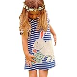 Domybest　ベビー服 子供服　女の子 ワンピース　赤ちゃん　女児 スカート　サンドレス 可愛い ドレス ガールズ ワンピース コスチューム　ボーダー　ウサギプリント　半袖　春　夏　秋　出産祝い　