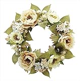 エルアーツ 造花 ヌヴェールローズリース 直径23cm・花径4~7cm ベージュ E3691-20