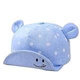 B-PING 帽子　キッズ 男の子 女の子　兼用　サイズ調整 可能　野球帽　ベビー帽子　お耳付き　笑顔柄　水玉　鳥打ち帽子　可愛い帽子　お出かけ (グレー)
