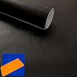 GLEOOD 壁紙 シート 45 cm 幅 10 m 取付 道具 付 (木目 ブラック)