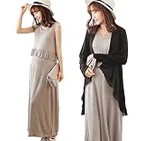 greenleafbaby(グリーンリーフベイビー) マタニティ ワンピース カーディガン 授乳口 フリル 妊婦服 (XL, グレーワンピース黒カーデセット)