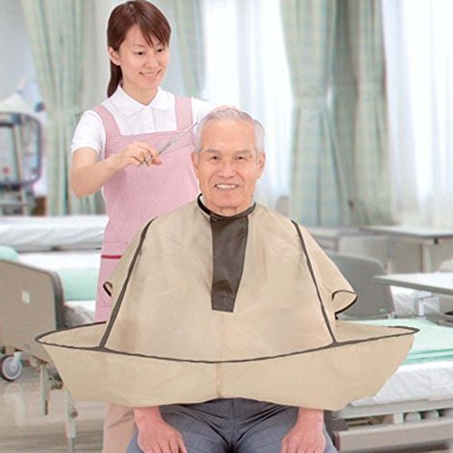 (VAリンクス)VAlinks　防水散髪ケープ【収納ポーチ付き】　自宅＆理容室用　便利　折り畳み可能　コンパクトに収納　袖＆マジックテープ付属　自由作業　カーキー