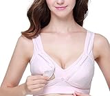 シームレス マタニティ ブラジャー 矯正下着 ノンワイヤー 授乳ブラ 綿 ボタン式で前開き (ピンク, M)