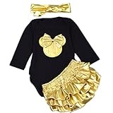 FOLOBE 2017 赤ちゃん 女の子ロンパース 白/黒Tシャツ上着+金色チュールスカート 二点セット 綿 可愛い 誕生日 遊び 記念 撮影 お祝いプレゼント 萌え服