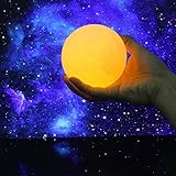 teepao Rechargable 3d印刷Moonランプ、調光機能付きタッチコントロール、クールホワイトand Warmイエロー、LED Night Light with木製スタンド、ホームデスク