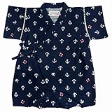 甚平 ベビー ロンパース マリン柄 男の子 日本製生地 綿100％ ネイビー 80