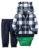 カーターズ ロンパース carter's 男の子用紺ブロックチェックフード付きフリースジャケットお出かけ用上下3点セット (9months(67-72cm)) [並行輸入品]