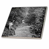 3drose Scenes from the Pastマジックランタン – エドワードLady Waiting In The Woodsヴィンテージ1910 – タイル 12-Inch-Ceramic