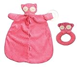 Angel Dear Fuchsia Red Owl Baby Teether Blanket and Ring Rattleギフトセット。