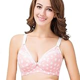 [シューズラック]　ブラジャー　マタニティ　ボタン式で前開き　フロントオープン　授乳便利　哺乳用　ママ　マザーズ　下着　インナー　産後　産前準備　妊婦　コットン　綿　脇肉補正　大きいサイズ　ドット柄　