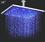16 "水電源BigステンレススチールSquare 3色LED温度Sensitive降雨シャワーヘッド、つや消しニッケル仕上げy8160