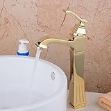 Hiendure ゴールド ブラス真鍮 シングルレバー ワンホール 洗面所用水栓 蛇口 混合栓