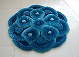 New 3D 4 Layer Look Flower Shape Soft and Smooth Shaggy Rug 100cmx100cm (716) (Turquoise) [並行輸入品]