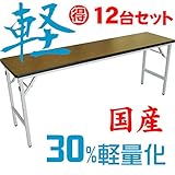 【12台セット】国産 軽量 折りたたみ机(長机) アルミ脚 会議用テーブル 1800×450mm ソフトエッジ 棚無し ※受注生産:納期約3週間 天板カラー:ローズ
