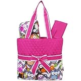 Grey & White Chevron Owl Print 3pc. Diaper Bag (Hotpink) by Zebragogog [並行輸入品]