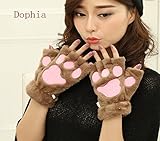 Dophiaレディース 手袋　可愛い 熊の手型 スマホ に便利 　肉球　ツメ 付き 大きな猫の手　可愛い　あったか　アニマル手袋 (Khaki)