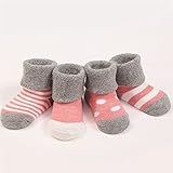 ベビーソックス キッズソックス 靴下　子供　赤ちゃん　女の子　男の子　折り返し ふわふわ ソフト　4足セット　1-3歳　冬 (B)