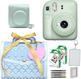 インスタントカメラ チェキ instax mini 12 ラッピングバニティBOXセット ケース＆フィルム＆ハメパチ＆アルバム＆デコペン (バニティBOX ブルー, ミントグリーン)