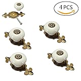 4個のレトロなセラミックのドアノブキャビネット引き出しのキッチンハンドルプル (white)