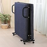 折りたたみベッド シングル デニム調生地 14段階リクライニング ストッパー付きキャスター 手すり