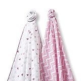 SwaddleDesigns SwaddleDuo, Set of 2 Swaddling Blankets, Cotton Muslin + Premium Cotton Flannel, Pink