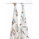 LAT(リー·アンド·タウン)ガーゼおくるみ　高級ベビー用モスリン スワドル ブランケット（多機能）Baby pre-washed bamboo Muslin Swaddle Blanket　2枚セッ