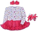 ZOEREA(ゾエレア)　ベビー　長袖　ロンパース　スカート　ボディースーツ　子供　綿　３点セット服　ハロウィーン　クリスマス　服　ベビーシューズ　髪飾り　0－12M　ベビー　服　ローズ　L [並行輸