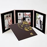 写真台紙　3面　6切２枚+Ｌ判４枚　雅（みやび）柄　茶　ロゴ「祝」ゴールド箔 中枠黒色　六切り 三面 アルバム　七五三　婚礼 結婚 成人式 ベビー ウエディング フォトアルバム　クラウンハート