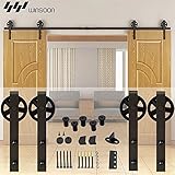 WinSoon 16 ftアメリカ国スタイルファッショナブルブラックホイールシャワーバーンドアトラックダブルスライドバーンドアハードウェアキット