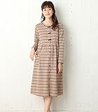 Angeliebe エンジェリーベ マタニティ パジャマ 授乳口付き ミニ 裏毛 ボーダー ネグリジェ ガウン 妊婦服 産前 産後 羽織もの 前開き （mutti ei） M ベージュ 21875 2