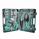 【Alimama】 ガーデニングツール 10点セット 専用のケース付き 多用途 雑貨 DIY ミニ園芸用品 庭道具 ガーデン作業 (緑)