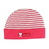 冬のかわいいベビーコットンニット帽子、赤ちゃん男の子と女の子（6?12ヶ月）、レッドグレーストライプ