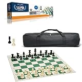 WE Games Complete Tournament Chess Set - Plastic Chess Pieces with Green Roll-up Chess Board and Tra