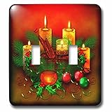Dream Essence designs-holidaysクリスマス – クリスマスキャンドルwith Yuleログ、飾りとHollyデジタルアート – 照明スイッチカバー – ダブルトグルスイッチ