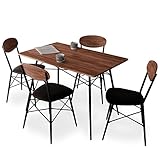 LOWYA （ロウヤ） ダイニングセット 5点セット リアル木目調 デザインスチール脚 4人掛け ヴィンテージ風 ダイニングテーブルセット ダークブラウン おしゃれ 新生活