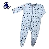 PETIT BATEAU【プチバトー】BABY 長袖 前開き足つきロンパース　35426　【並行輸入】 (24M(86cm):約 着丈 45cm×身幅 32cm×袖丈 30cm, 20 ： ブルー×ネ
