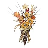 Yellow Sunflower Wild Flowers with Twig Basket 24 x 12 Harvest Door Wreath Decoration【クリスマス】【ツリー】 [並
