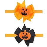 topshion 2個パンプキンスカルヘッド子どもの伸縮性円ハロウィンリボンベビーヘアバンドハロウィンパーティー