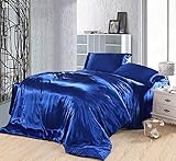 の青 Wholesale-Royal 羽毛布団が 1 に設定されて寝具シルクサテンカリフォルニアキングクイーンフルツイン・ダブルベッド 1 台装備されているシートのベッドスプレッド羽毛布団 5 PC 