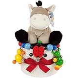 ギフトセット おもちゃケーキ 出産祝いに ロバのベビーぬいぐるみとバギートイのケーキ (ホワイト)