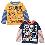 (オレンジ/90cm)ベビー服 男の子 Tシャツ 長袖 ZOOMIC ズーミック 重ね着風 ボーダー切替 アート風キャラプリント 男児 ベビー