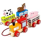 幼児用おもちゃのガールズ、木製Wonders Barnyard Train Boys Kidsプレイセットおもちゃ、7pc