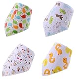 【SCGEHA】ベビー 赤ちゃん スタイ よだれかけ ビブ 男の子 女の子 兼用 ユニセックス かわいい イラスト 4枚セット （D）