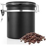 HAOCOO コーヒーキャニスター 1200ml 保存容器 ステンレス製  密封容器 茶筒 日付表示ダイヤル 防湿保存缶 ブラック