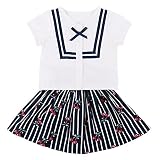子供服 Tシャツ スカート 上下セット ベビー ガールズ 女の子 綿 夏 キッズ ホワイト ストライプ チェリー プリント 可愛い