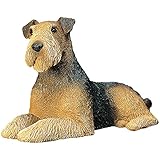 High Quality Airedale Terrier Lying Sculpture, Mid-Size