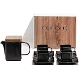 Clapoyis ティーポット カップ ソーサー 茶こし付き 黒い セット ギフトセット プレゼント 急須 湯飲み セット 5個 セット マグカップ コーヒーカップ おしゃれ 北欧 ブラック 陶器 C005-02